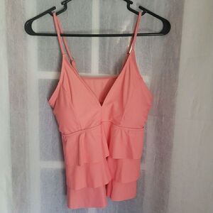 Swimsuit Top Wireless Ruffle Tankini Adjustable Strapes Peach Womens Size M